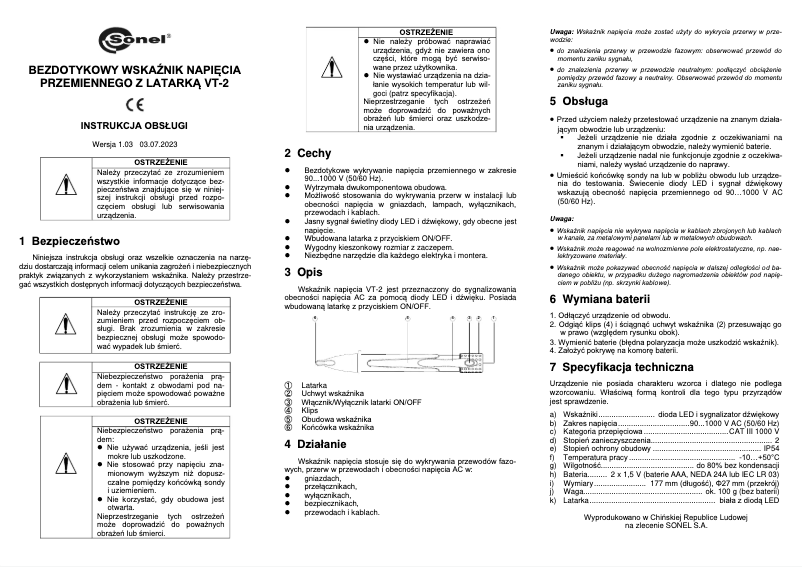 Página 1 del manual Manual de usuario Sonel VT-2