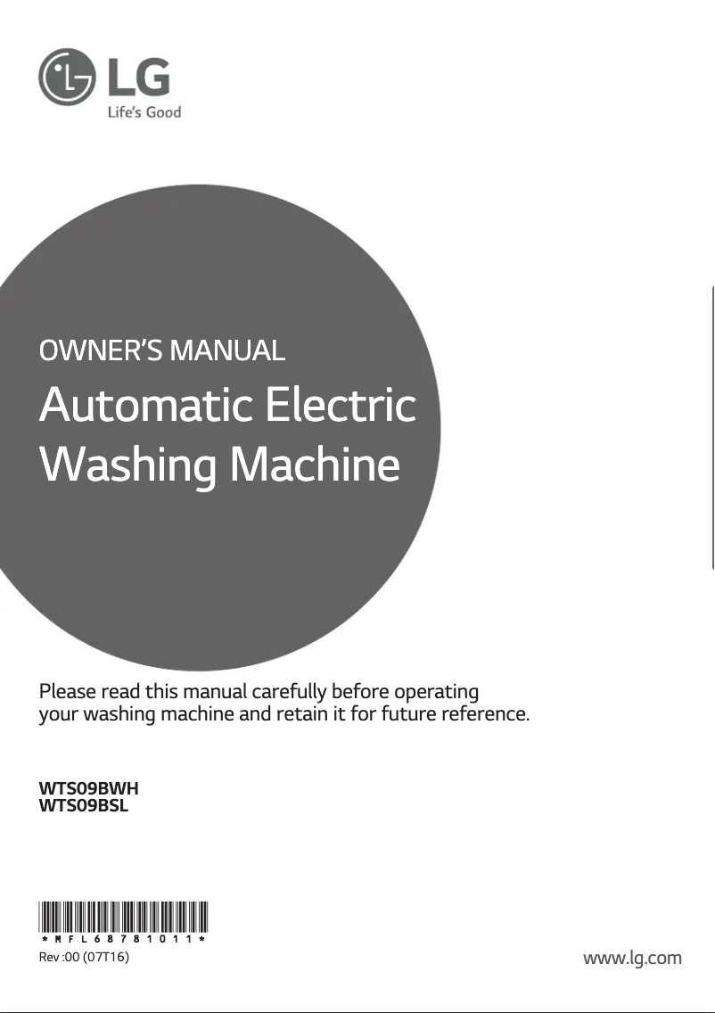 Page 1 de la notice Manuel utilisateur LG WTS09BWH