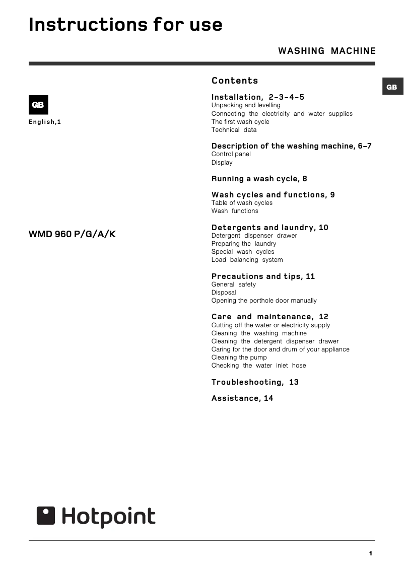 Image de la première page du manuel de l'appareil WMD 960 P