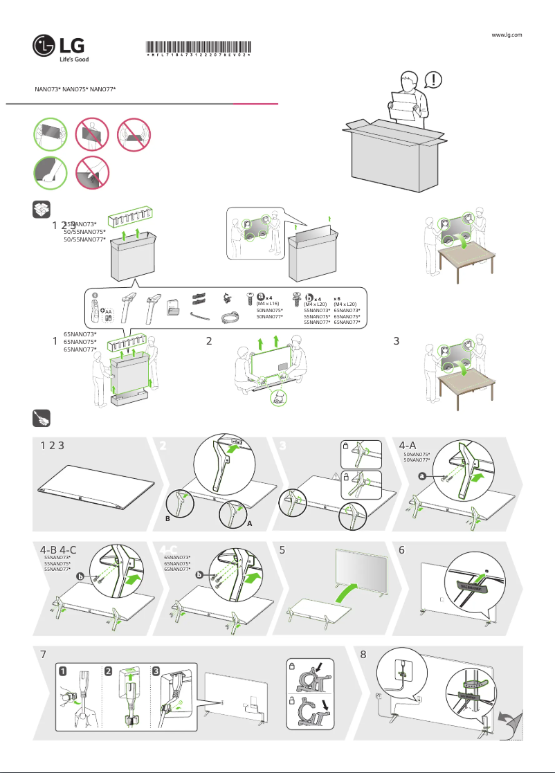 Page 1 de la notice Guide de démarrage rapide LG 55NANO75SQA