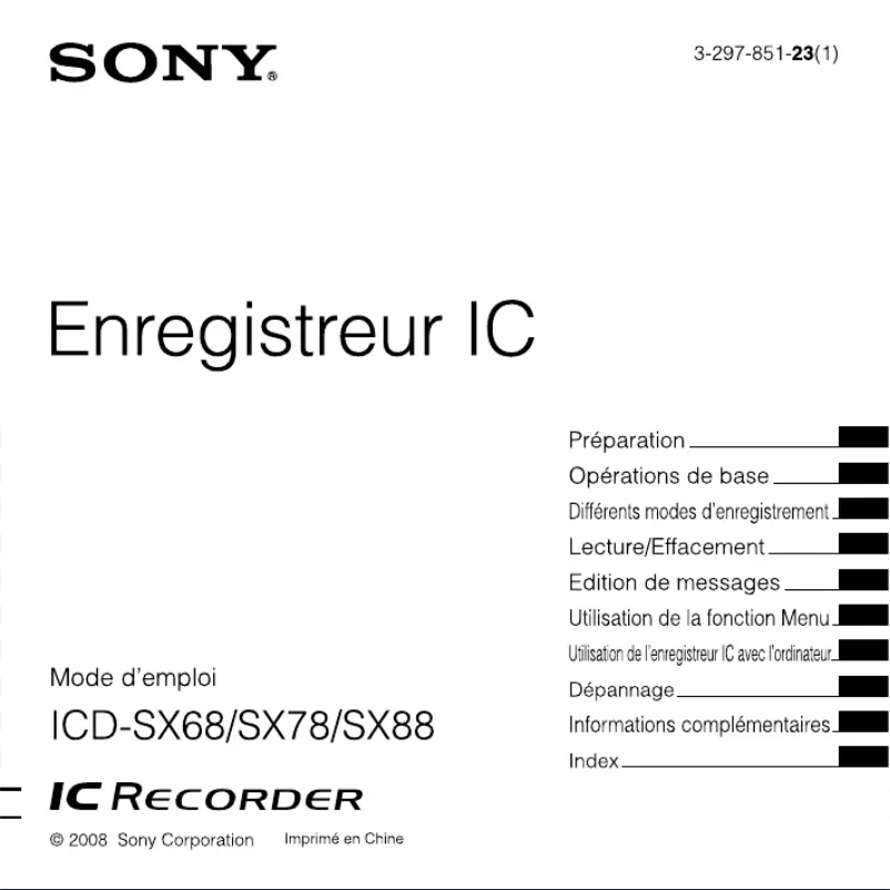 Image de la première page du manuel de l'appareil ICD-SX88