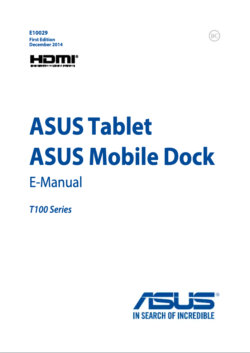 Page n°1 - Manuel utilisateur Asus Transformer H100TAF-BING-DK017B