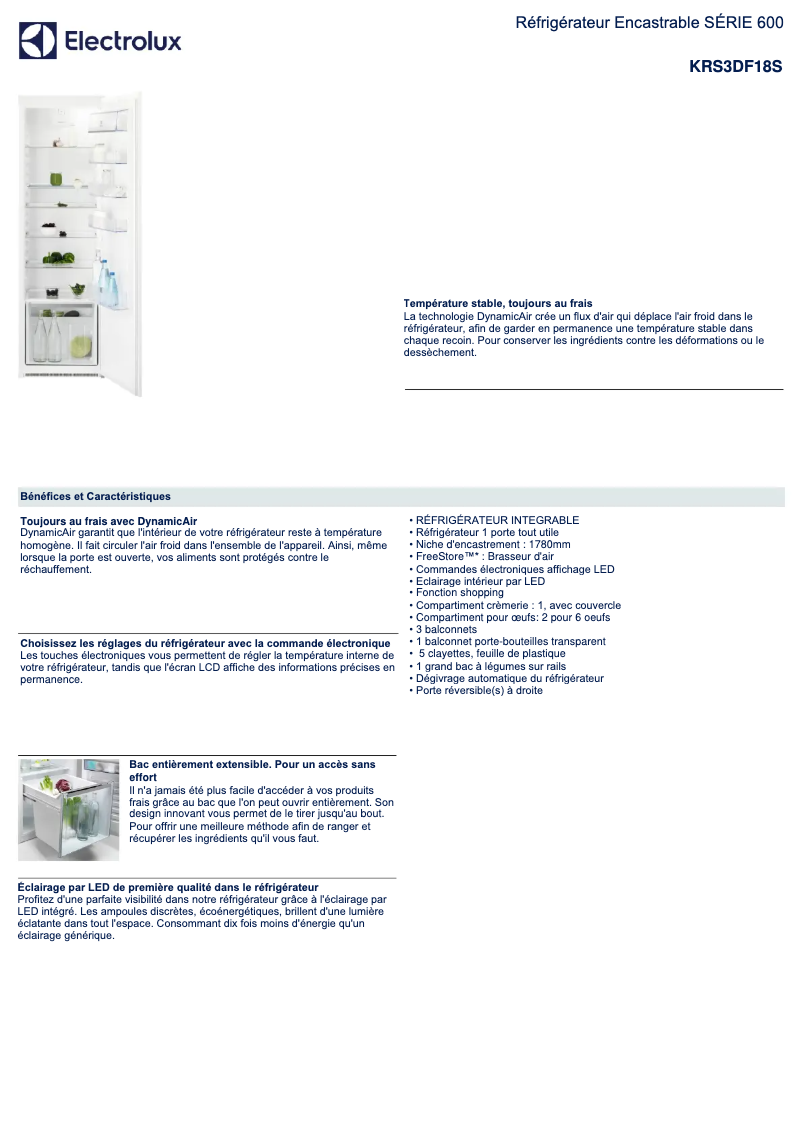 Página 1 del manual Ficha técnica Electrolux KRS3DF18S