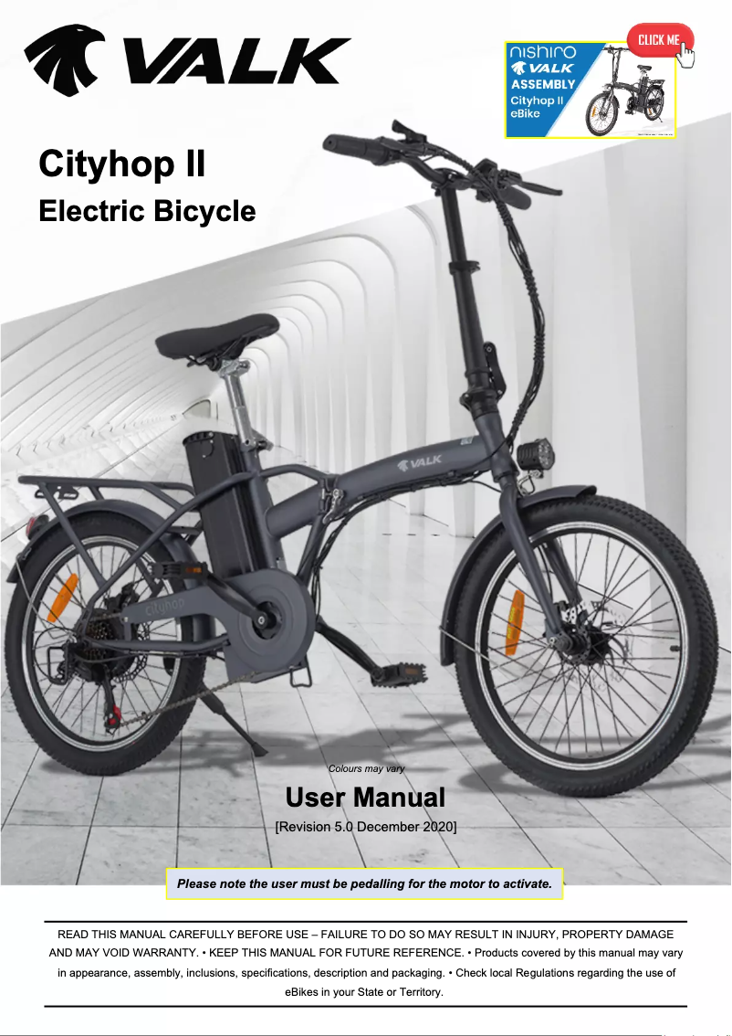 Page n°1 - Manuel utilisateur Valk Cityhop II