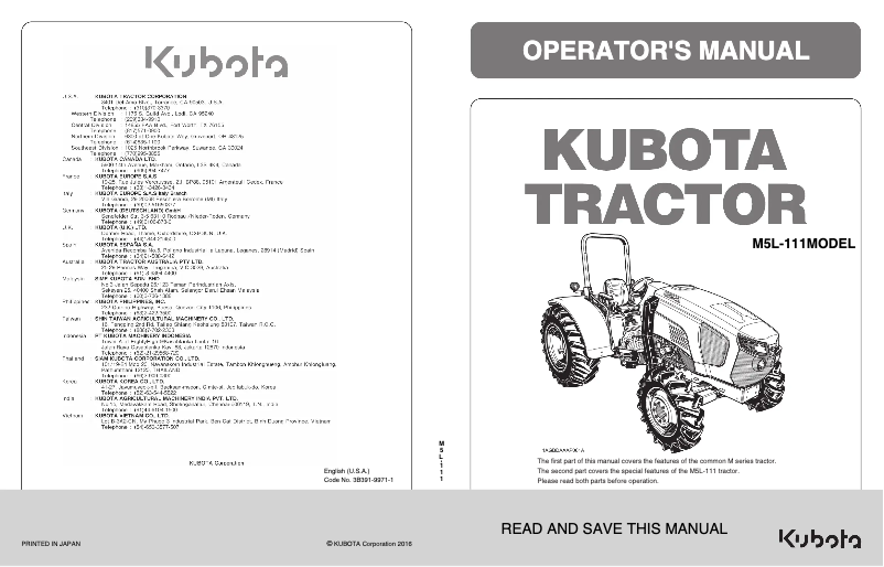 Page 1 de la notice Manuel utilisateur Kubota M5L-111
