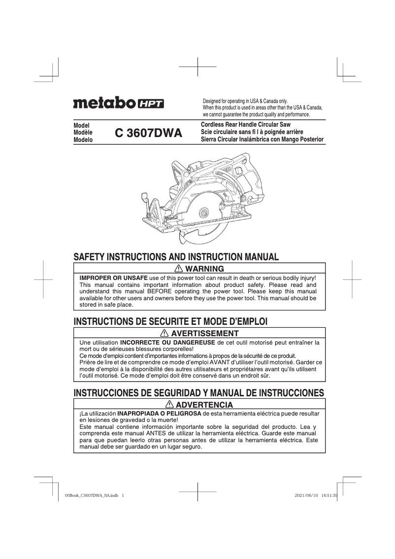 Page 1 de la notice Manuel utilisateur Metabo C3607DWAQ4