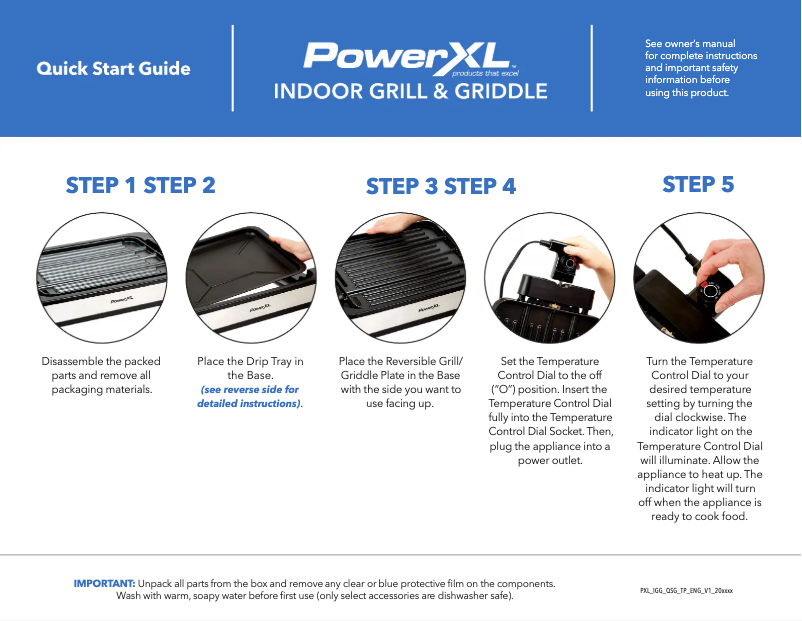 Page n°1 - Guide de démarrage rapide PowerXL Indoor Grill & Griddle HRG2100