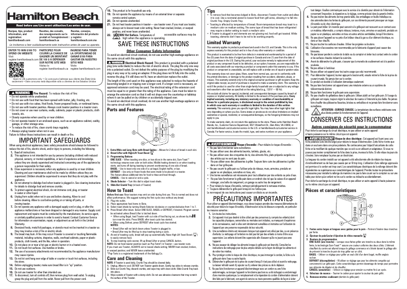 Page 1 de la notice Manuel utilisateur Hamilton Beach 24820