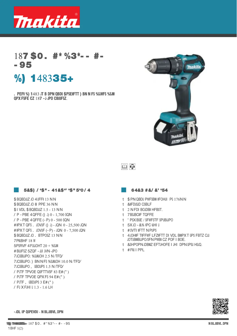 Page 1 de la notice Fiche technique Makita DHP483