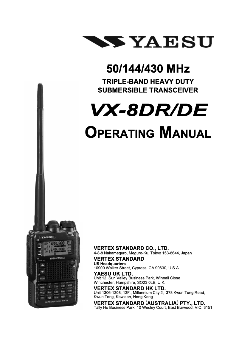 Page 1 de la notice Manuel utilisateur Yaesu VX-8DR