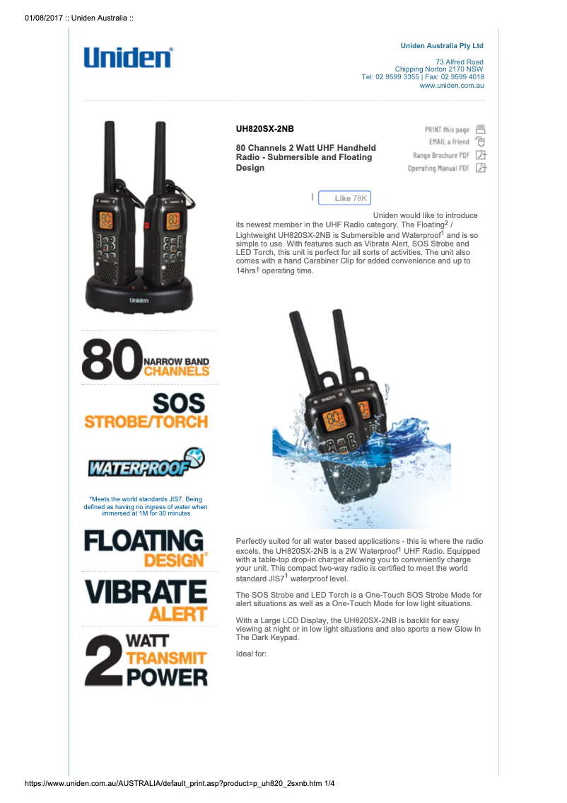 Page 1 de la notice Manuel utilisateur Uniden UH820SX-2NB