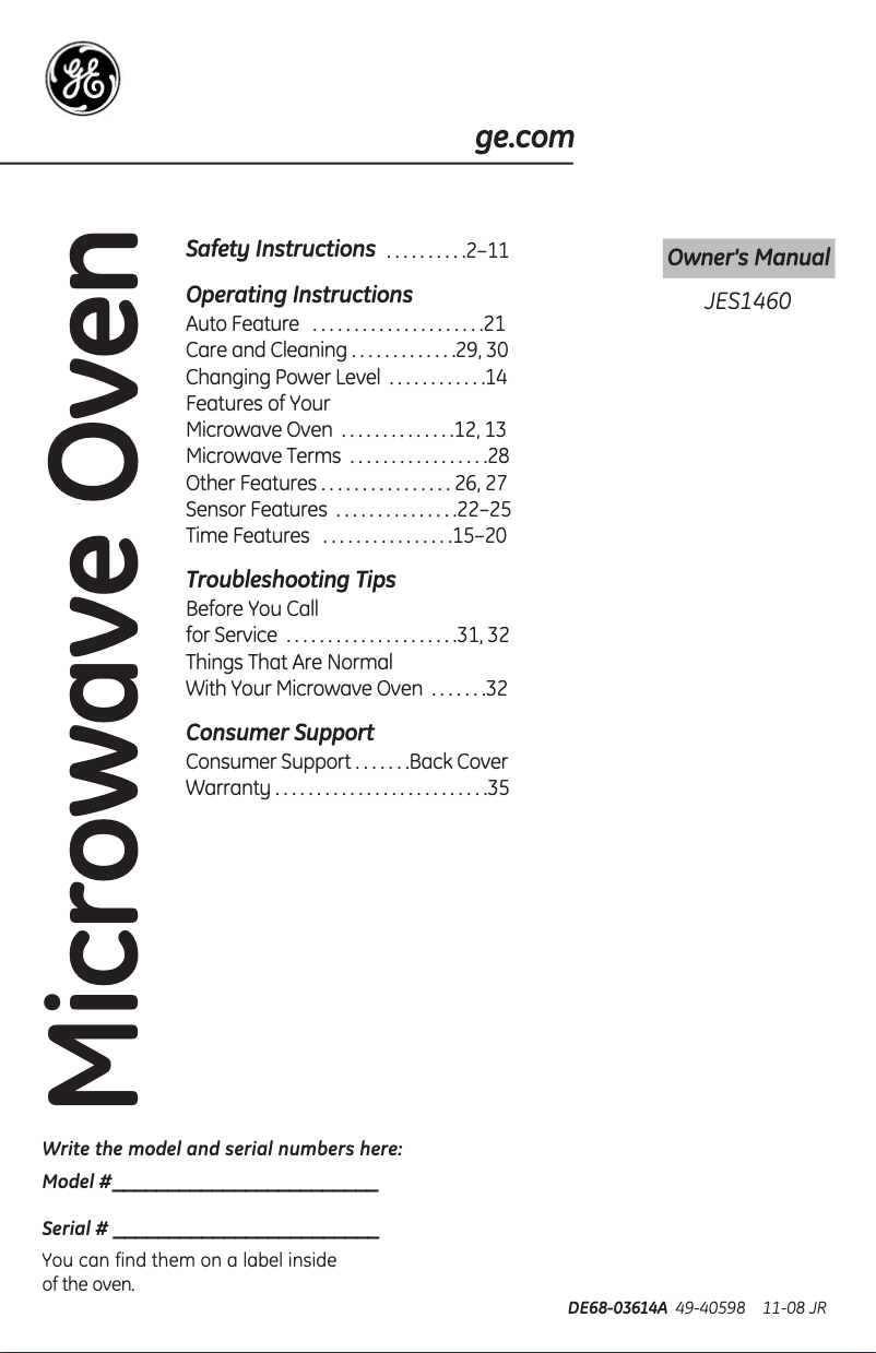 Page 1 de la notice Manuel utilisateur GE JES1460DNWW