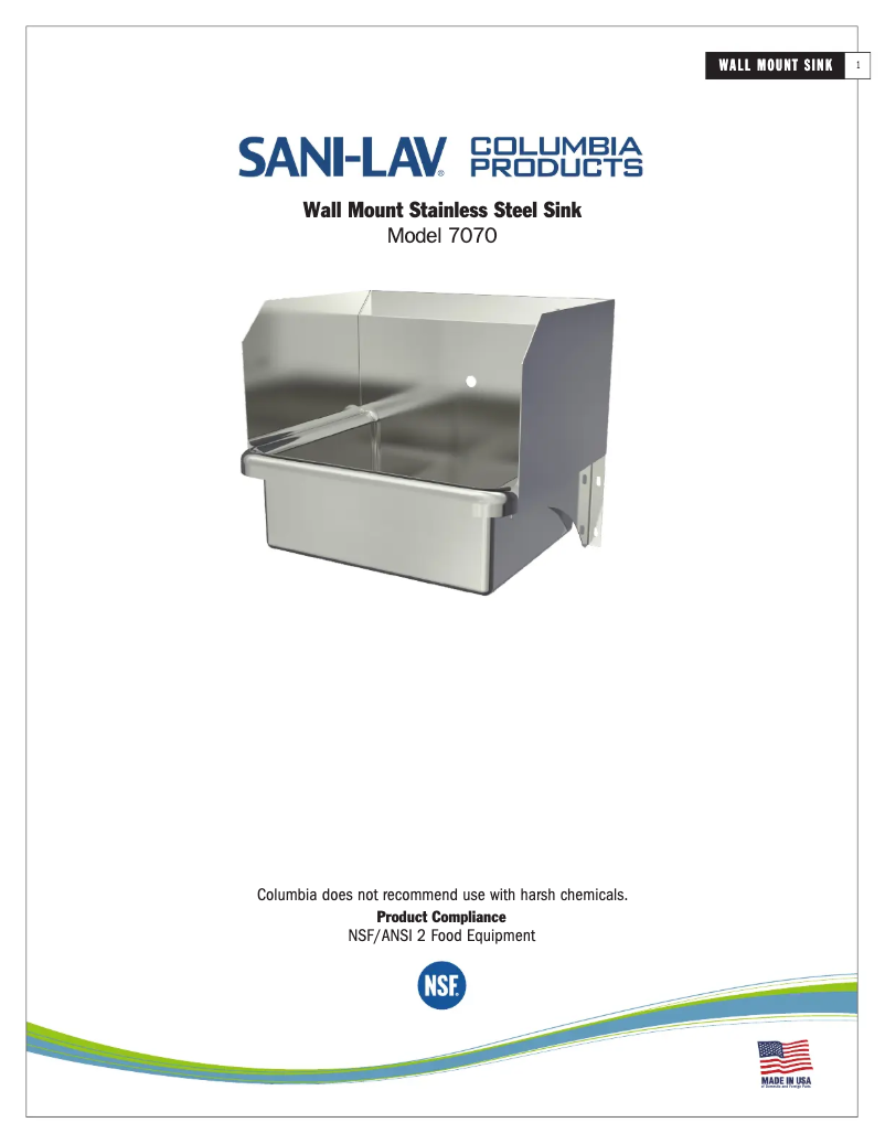 Page n°1 - Manuel utilisateur Sani-Lav 7070