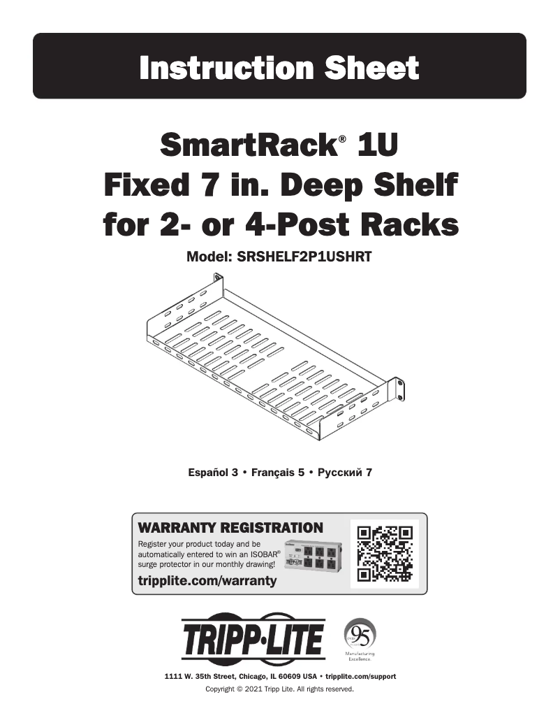 Page n°1 - Manuel utilisateur Tripp Lite SRSHELF2P1USHRT