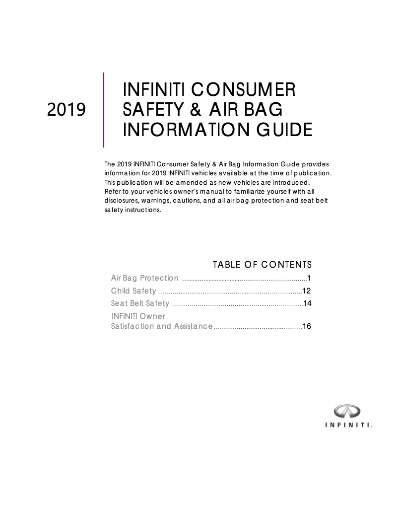Page n°1 - Instructions de sécurité Infiniti QX60 (2019)