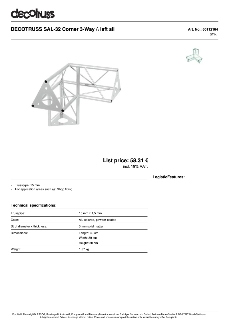 Page 1 de la notice Fiche technique Decotruss SAL 32