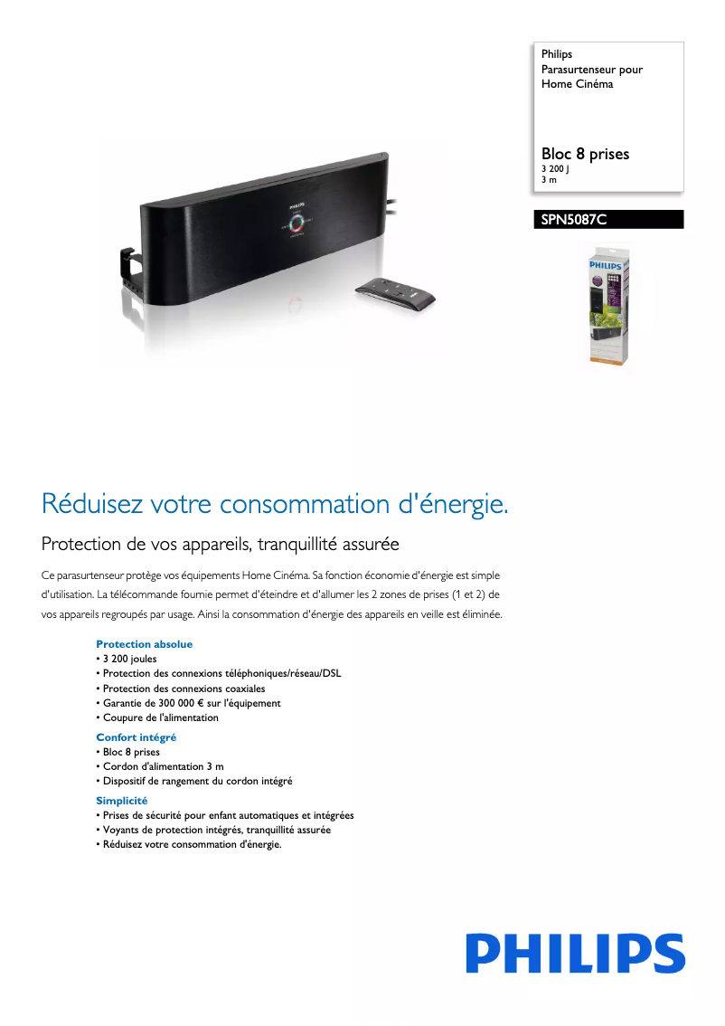 Page 1 de la notice Fiche technique Philips SPN5087