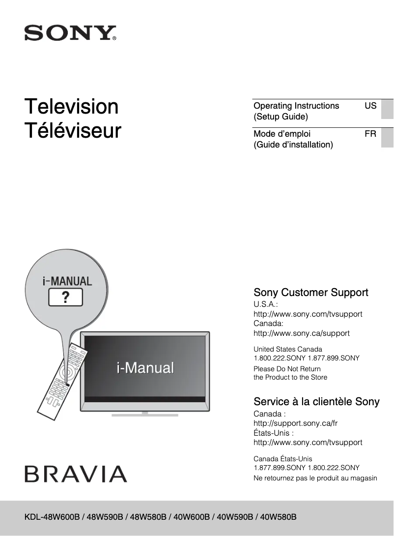 Page 1 de la notice Manuel utilisateur Sony Bravia KDL-40W580B