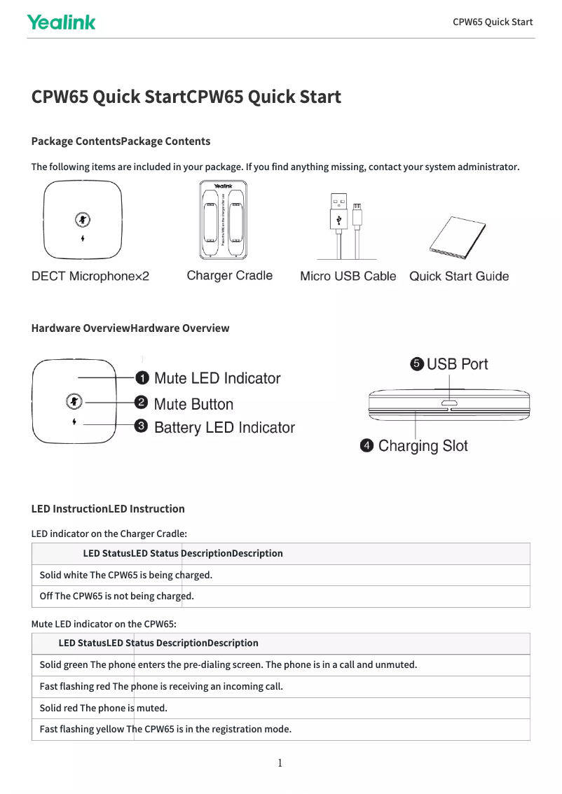 Page n°1 - Mode d'emploi Yealink CPW65