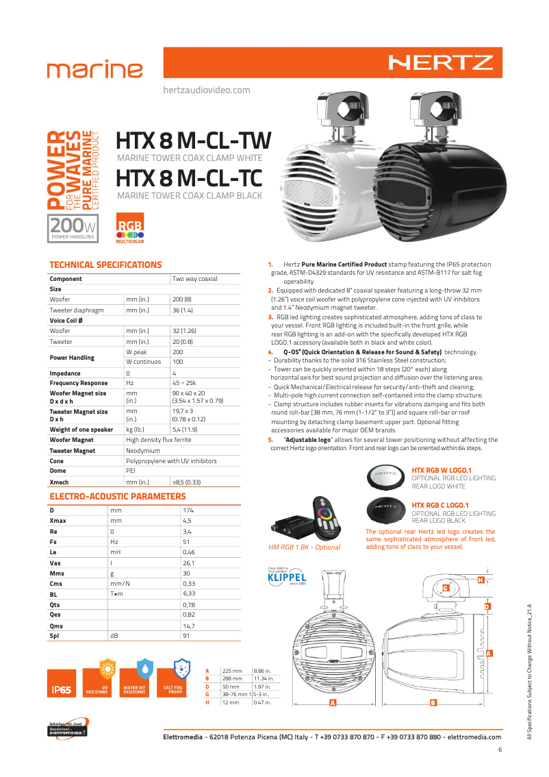 Página 1 del manual Ficha técnica Hertz HTX 8 M-CL-TW