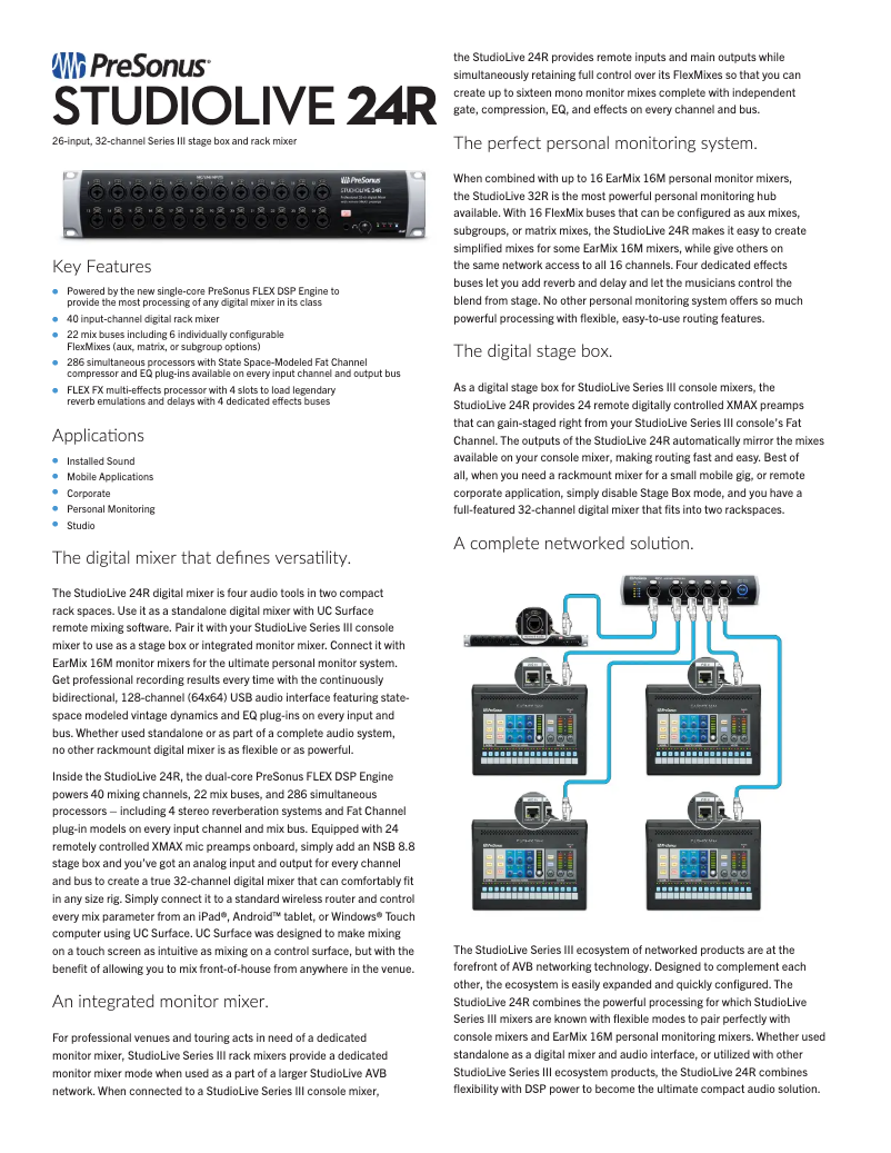 Page 1 de la notice Fiche technique PreSonus StudioLive 24R