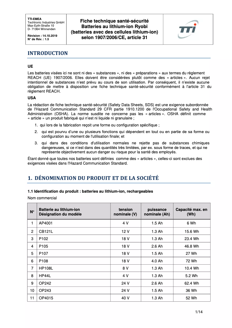 Page n°1 - Manuel utilisateur RYOBI One+ RB18L50