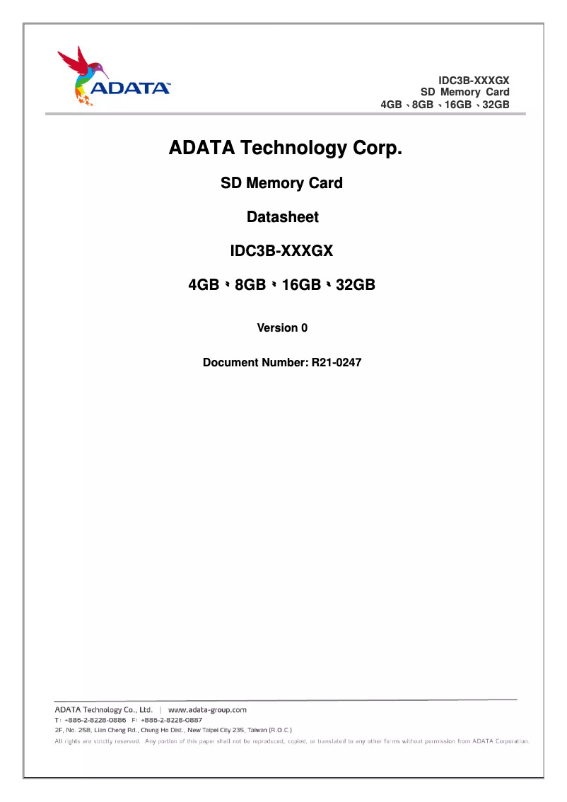 Page n°1 - Manuel utilisateur ADATA IDC3B-004GM