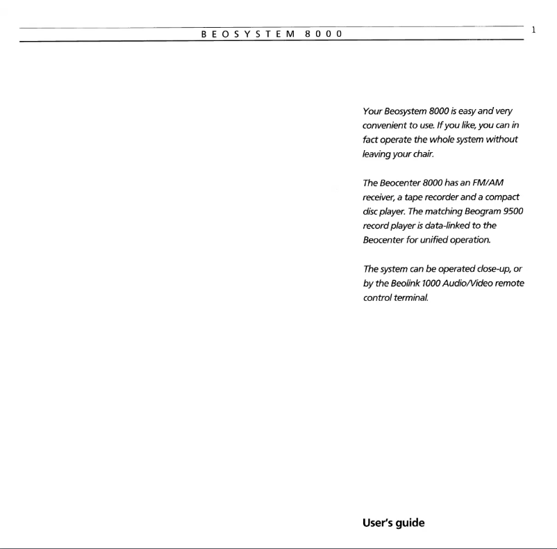 Page 1 de la notice Manuel utilisateur Bang & Olufsen Beosystem 8000