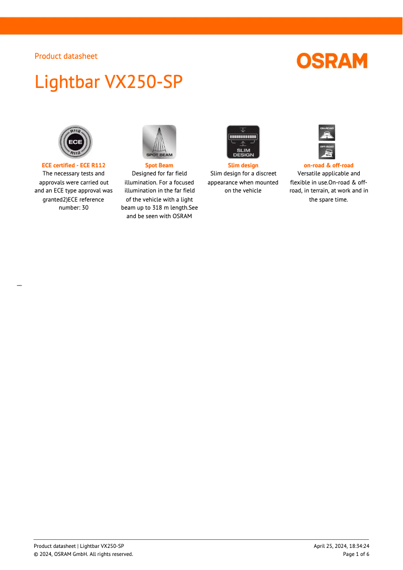 Page n°1 - Fiche technique Osram VX250-SP