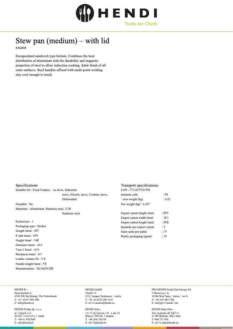 Page n°1 - Fiche technique Hendi 836101