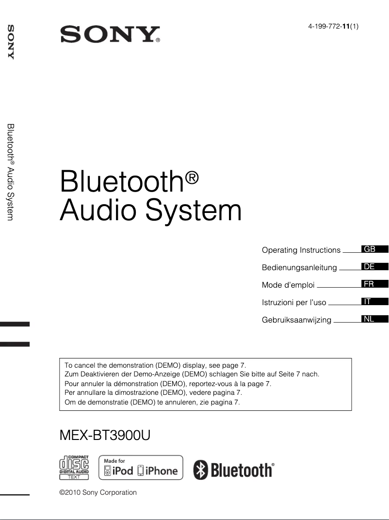 Image de la première page du manuel de l'appareil MEX-BT3900