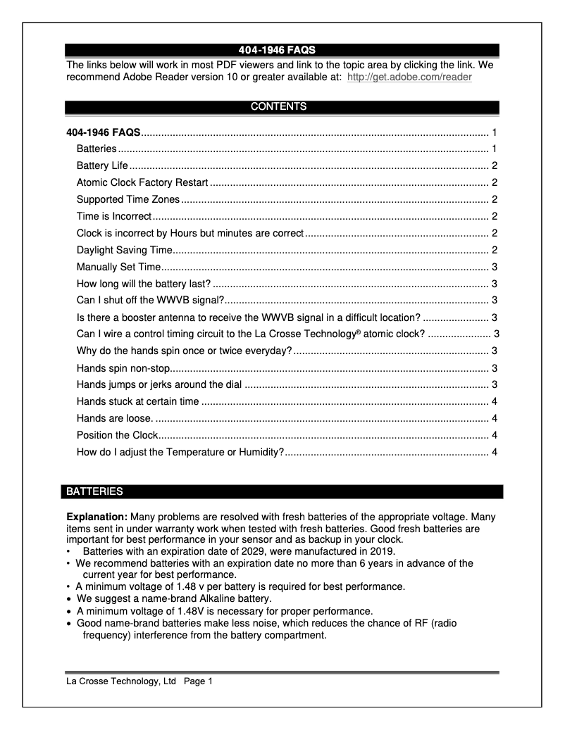 Page n°1 - FAQ La Crosse Technology 404-1946