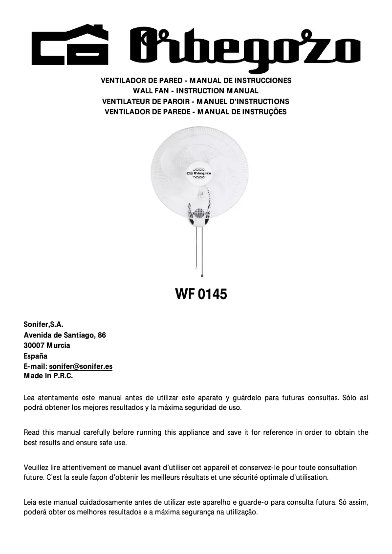 Image de la première page du manuel de l'appareil WF 0145
