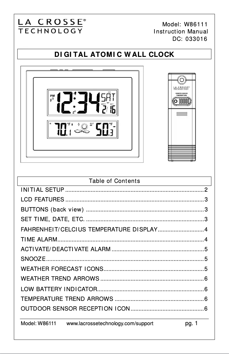 Page n°1 - Manuel utilisateur La Crosse Technology W86111