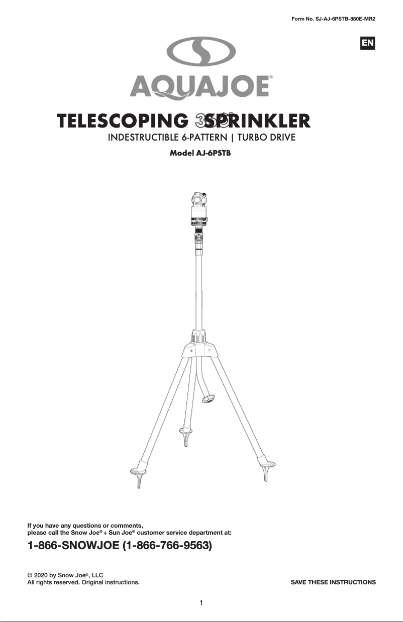 Page 1 de la notice Manuel utilisateur Aqua Joe AJ-6PSTB-RM