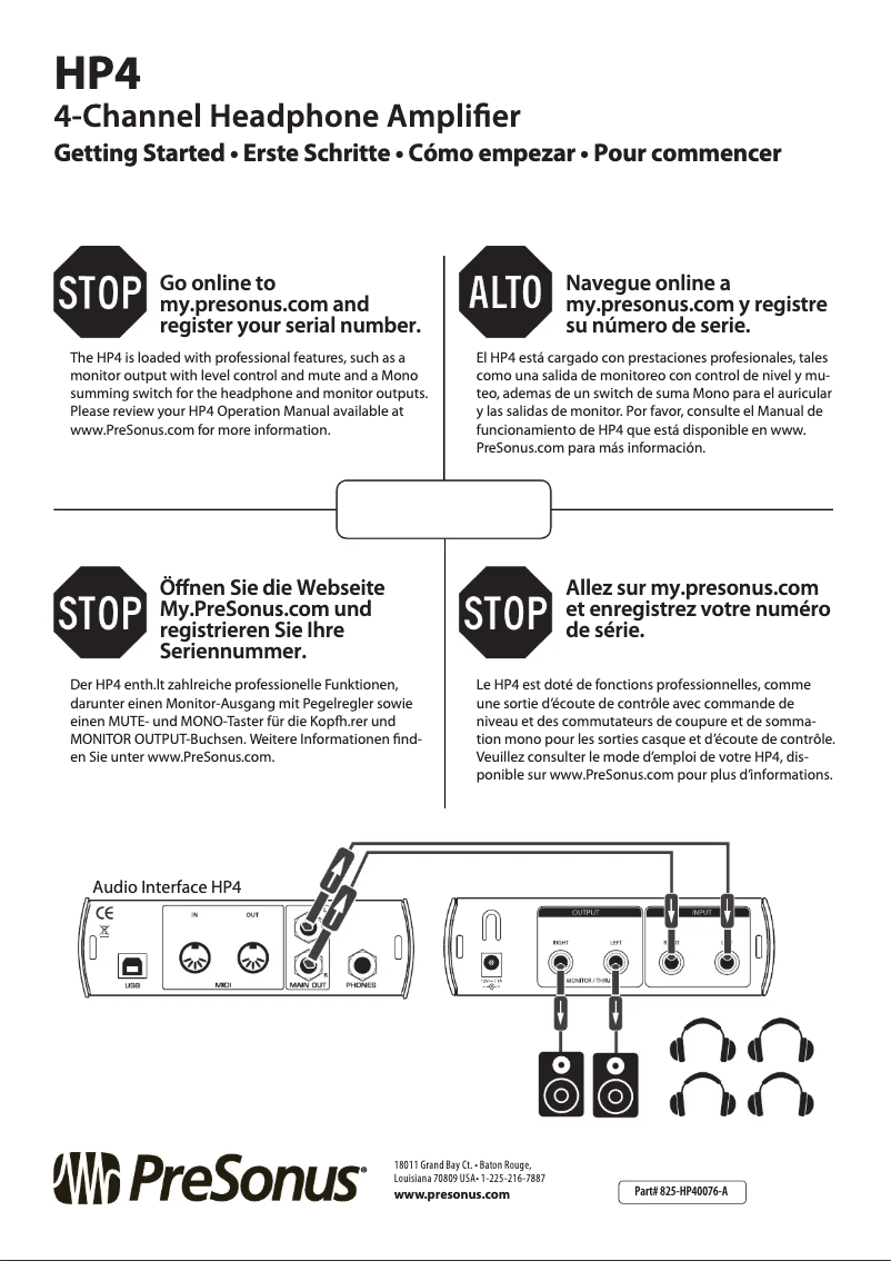 Page 1 de la notice Guide de démarrage rapide PreSonus HP4