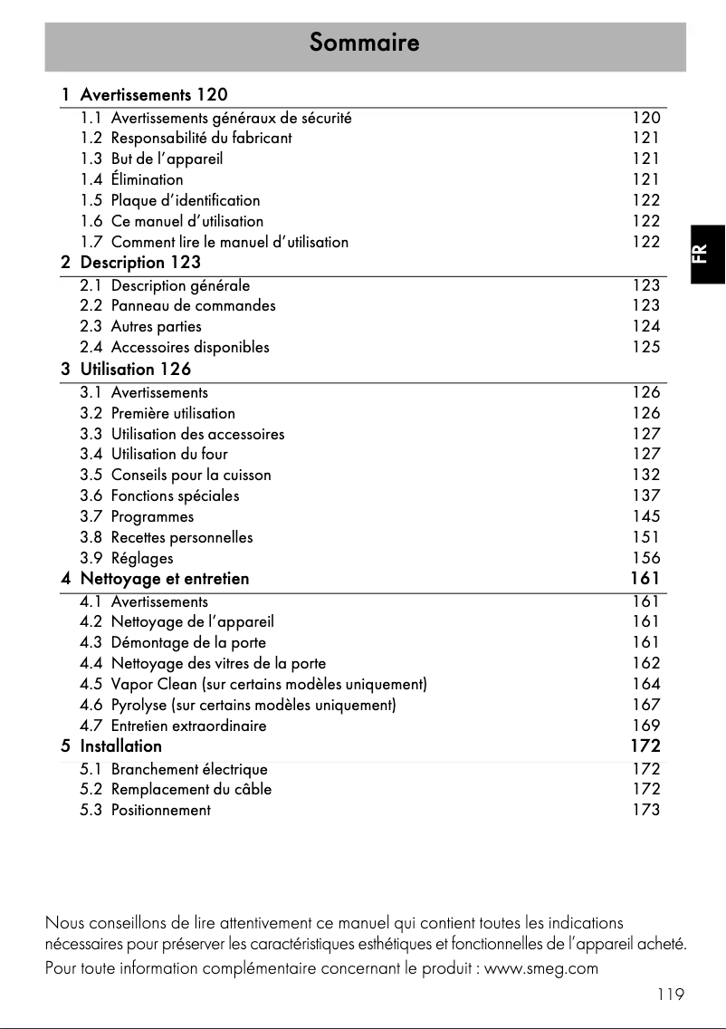 Page n°1 - Manuel utilisateur Smeg SFP130BE