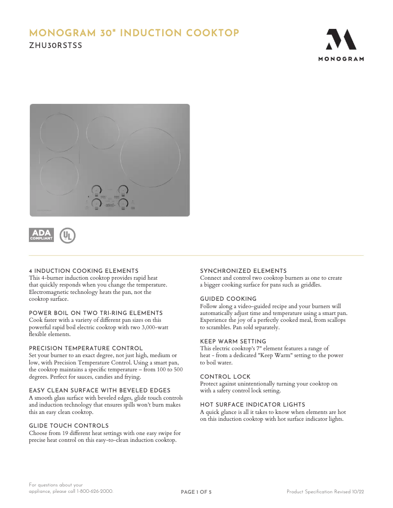 Page 1 de la notice Fiche technique Monogram ZHU30RSTSS