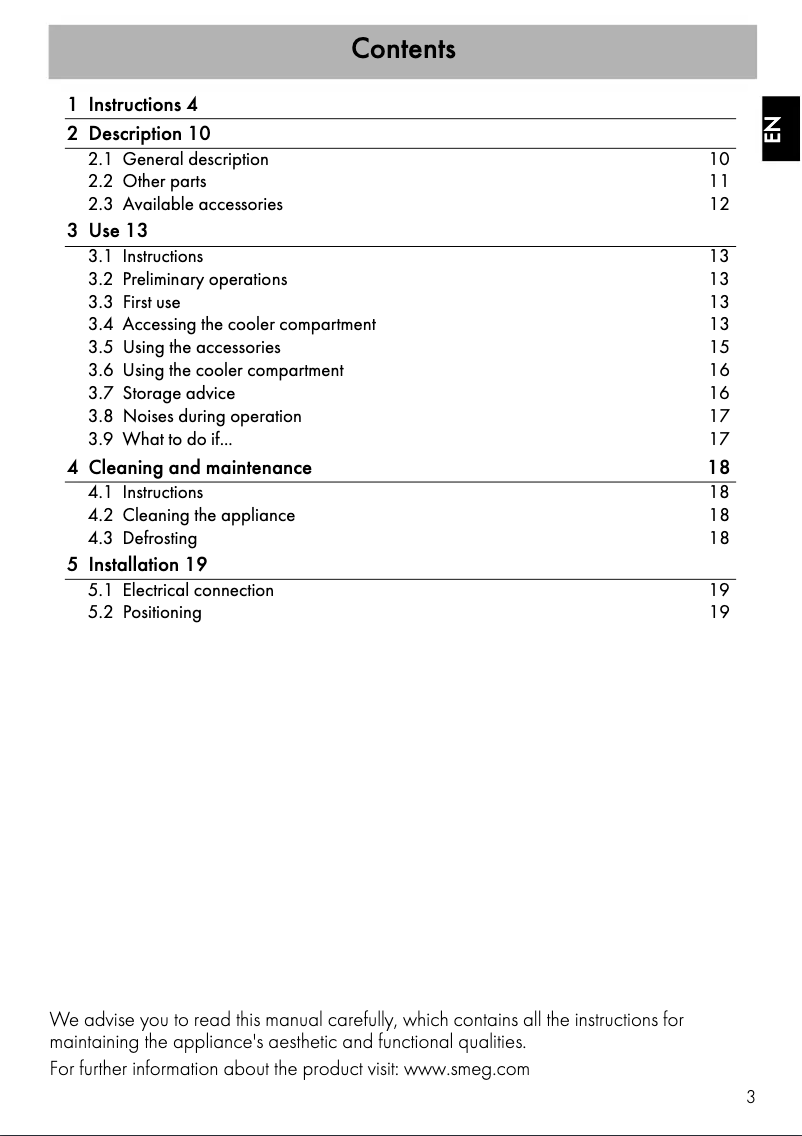 Page 1 de la notice Manuel utilisateur Smeg SMEG500