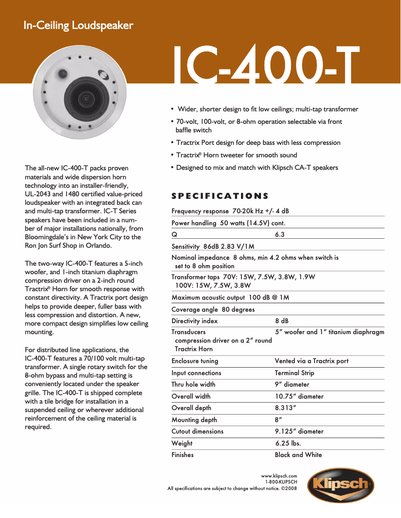Page n°1 - Brochure Klipsch IC-400-T