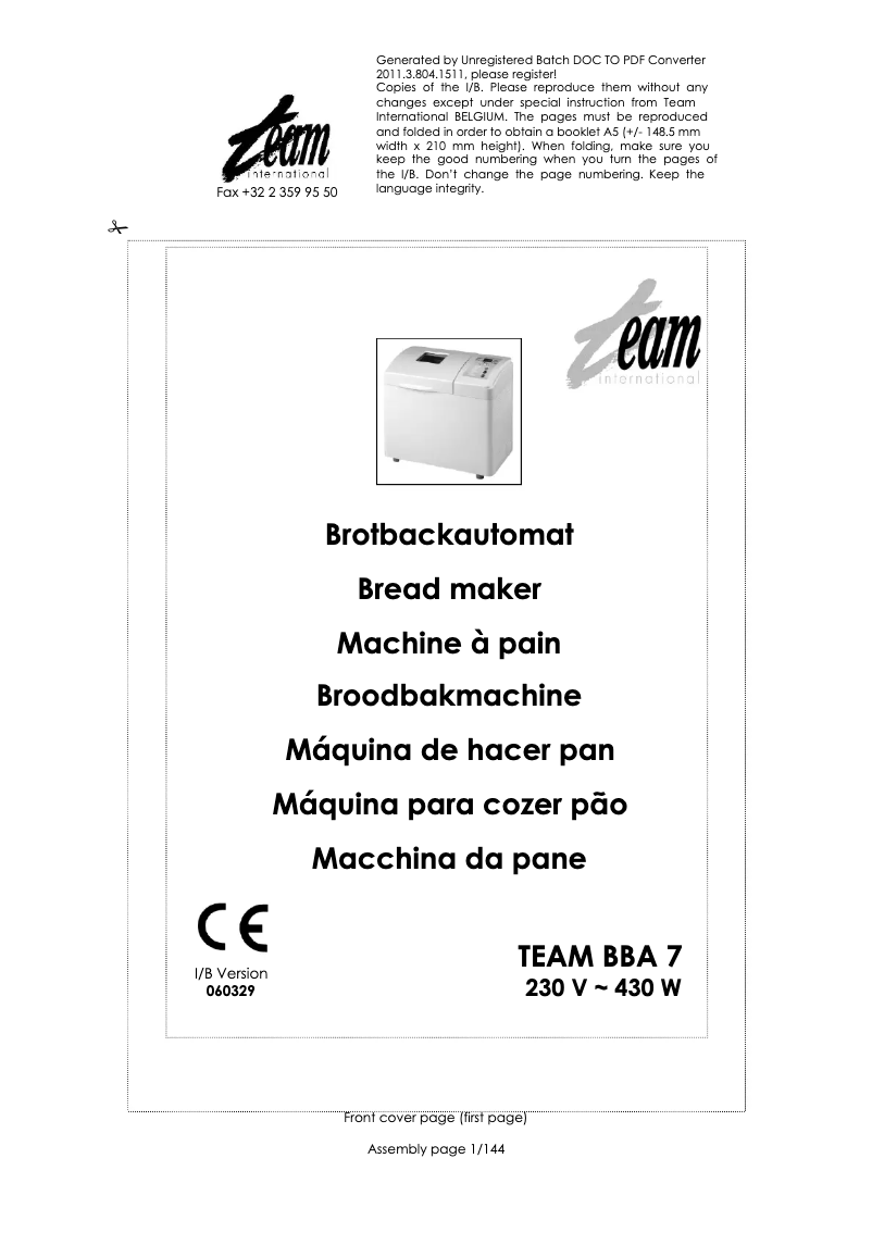 Page n°1 - Manuel utilisateur Team BBA 7
