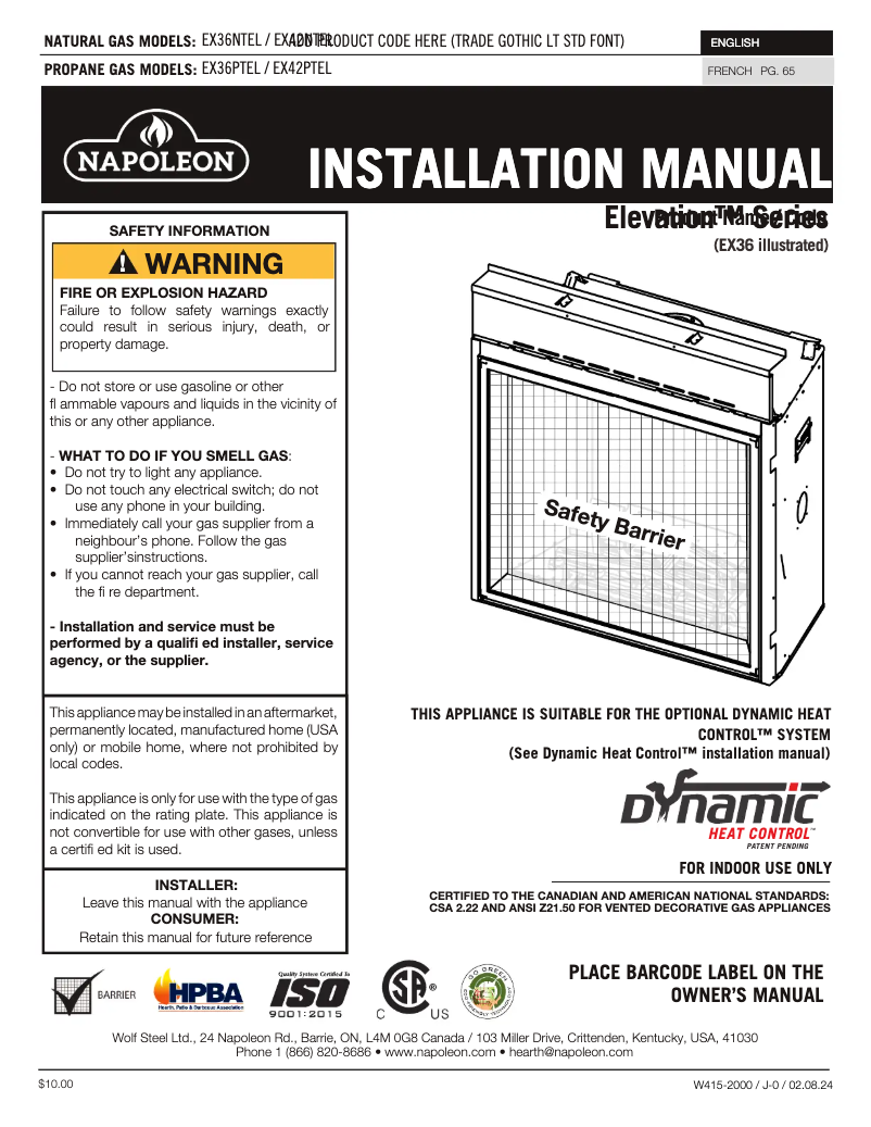 Page n°1 - Manuel utilisateur Napoleon Elevation X 42