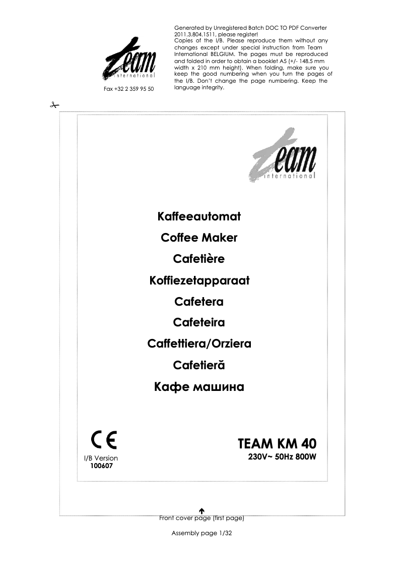 Page 1 de la notice Manuel utilisateur Team KM 40