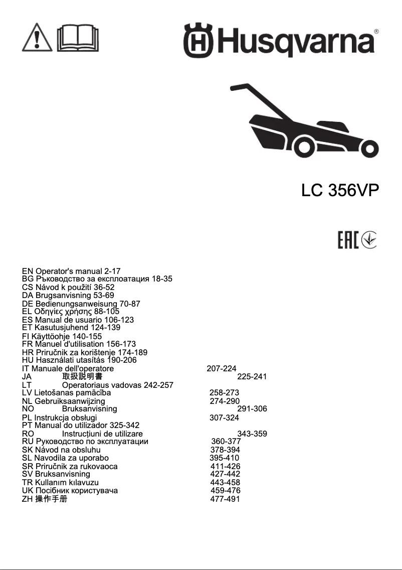Page n°1 - Manuel utilisateur Husqvarna LC 356VP