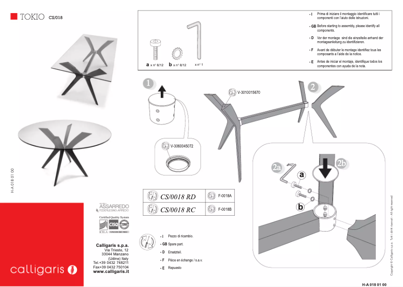 Page n°1 - Manuel utilisateur Calligaris .com Tokio