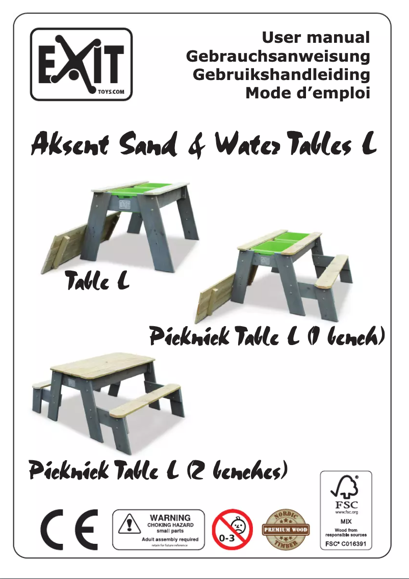 Image de la première page du manuel de l'appareil Aksent Sand-, Water Picnic table L Deluxe