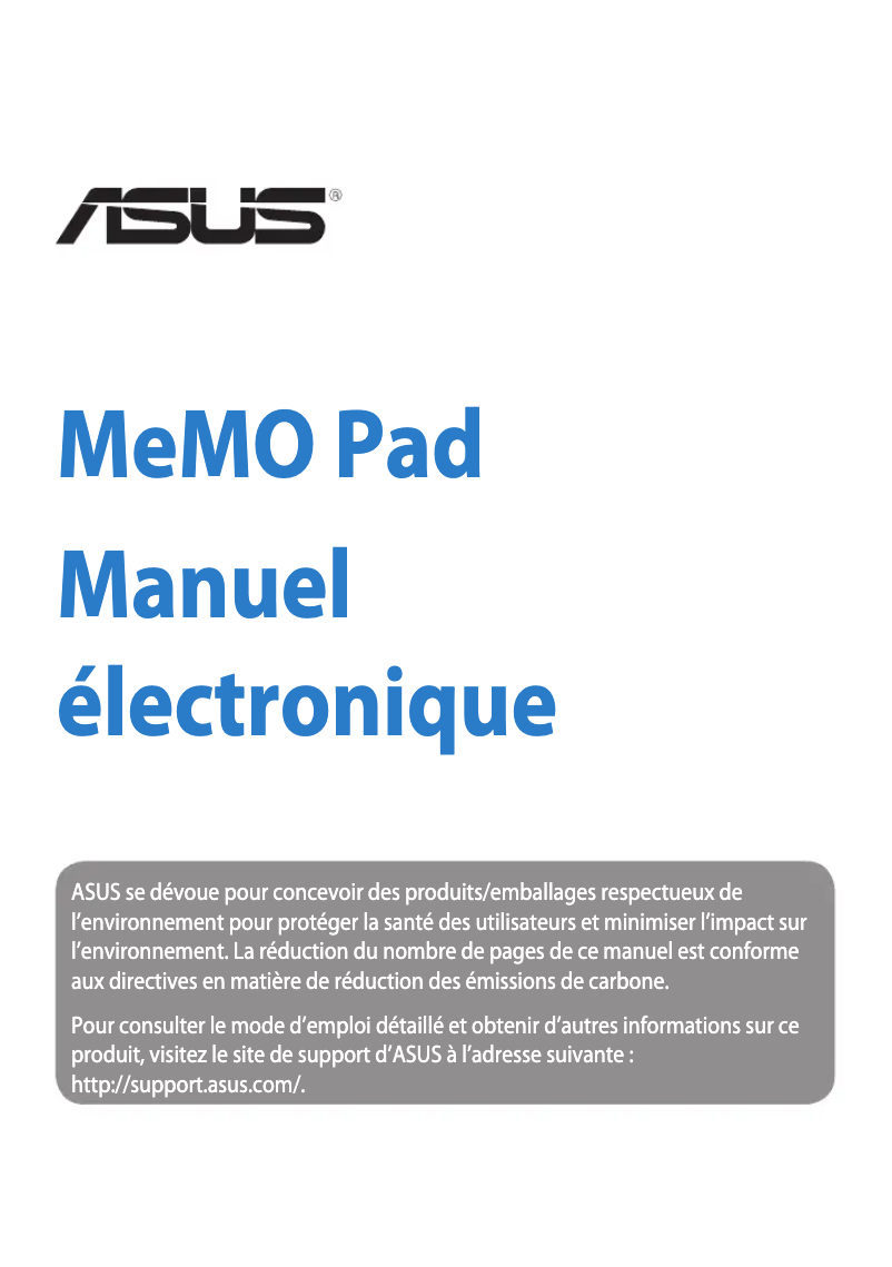 Image de la première page du manuel de l'appareil MeMo Pad