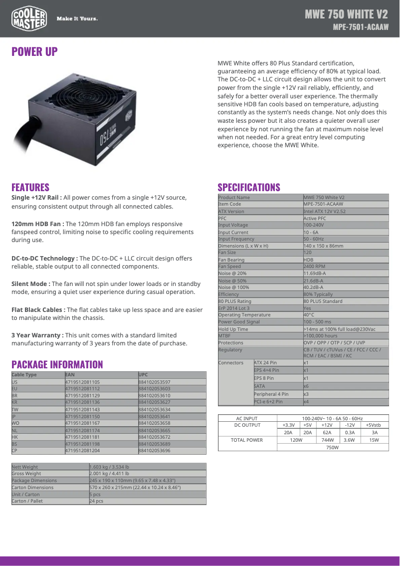 Page n°1 - Manuel utilisateur Cooler Master MWE 750