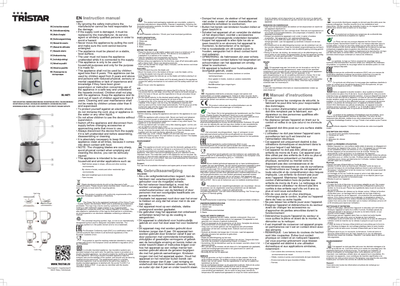 Page 1 de la notice Manuel utilisateur TriStar BL-4471