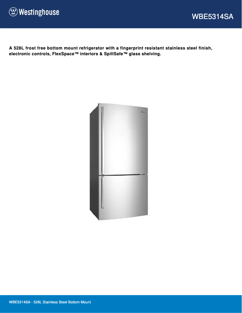 Page 1 de la notice Fiche technique Westinghouse WBE5314SA